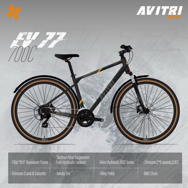 EV77-700C Single Speed Front Suspension Disc Brake Non IBC Silver 700 Adult-Hybrid Cycle - Image 3